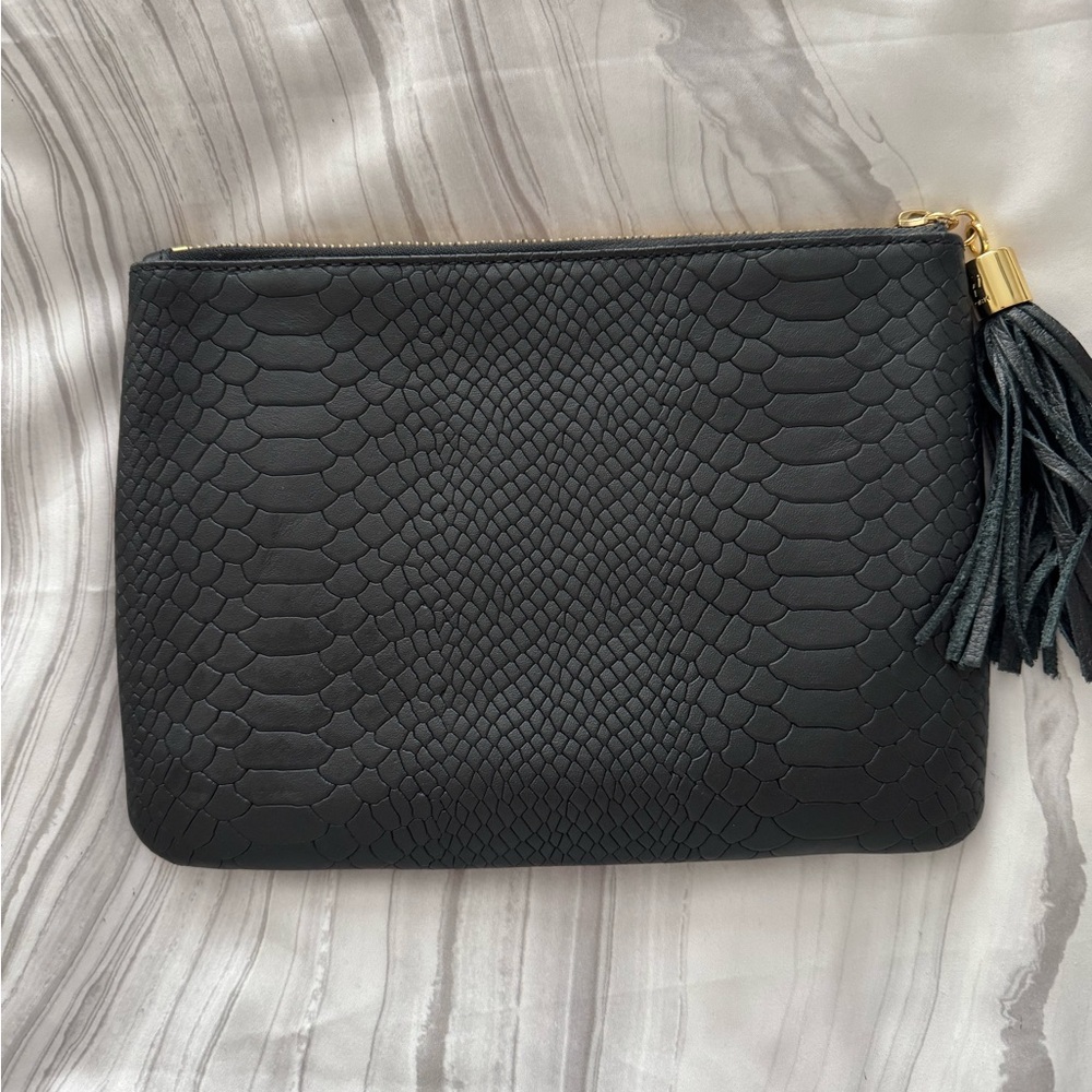 New! GiGi New York Embossed Python Clutch, Black. - Picture 7 of 10